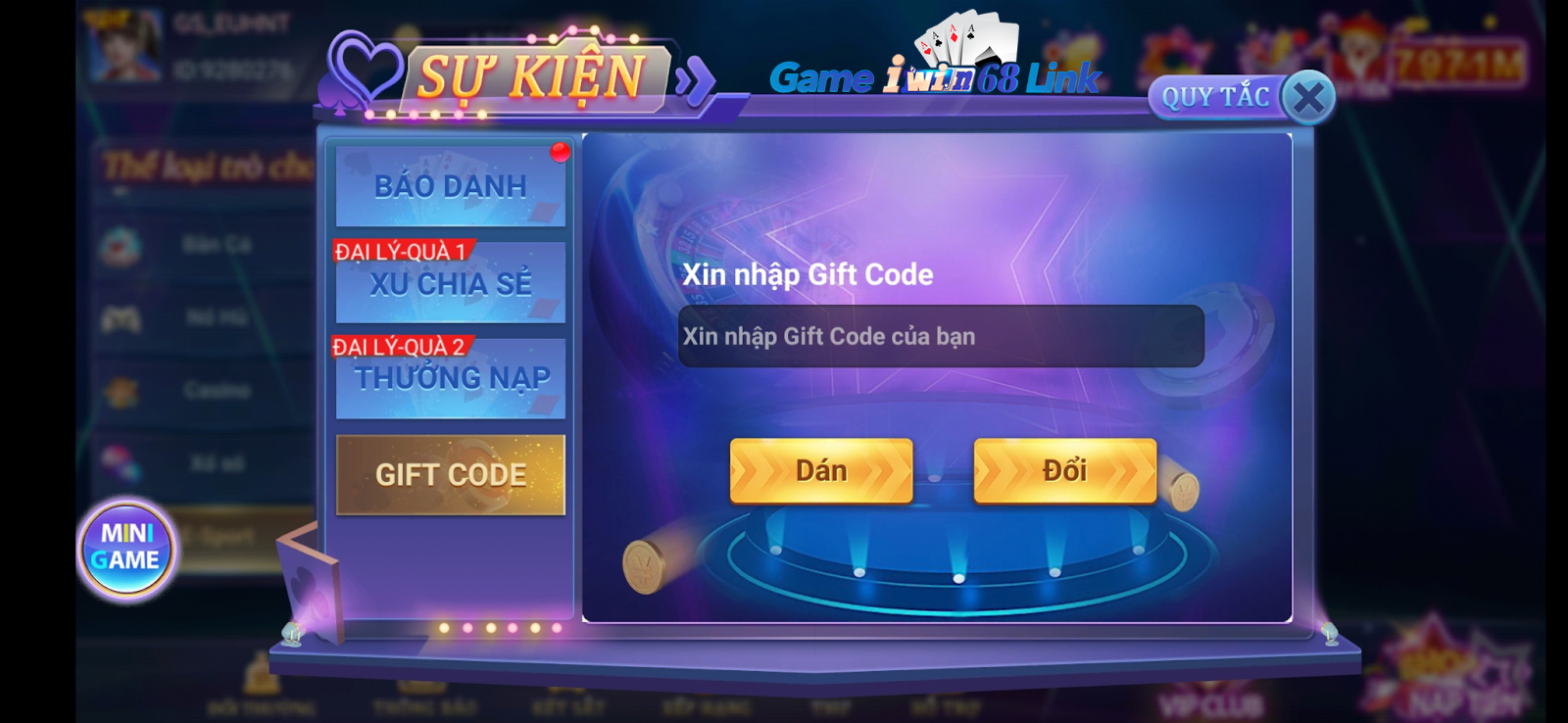gift code tai iwin68